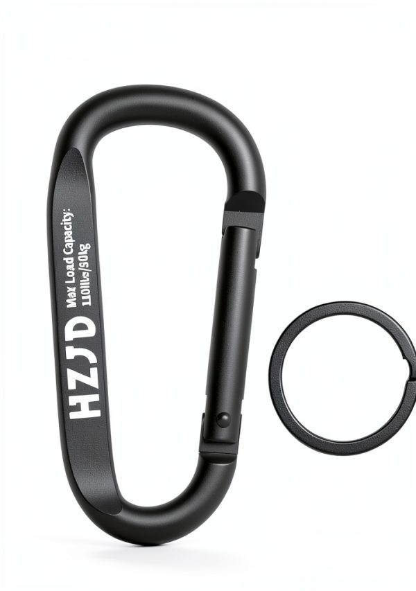 HZJD Black Aluminum Carabiner 110lb D-Shape Keychain 2-Pack Small-2