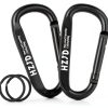 HZJD Black Aluminum Carabiner 110lb D-Shape Keychain 2-Pack Small-0