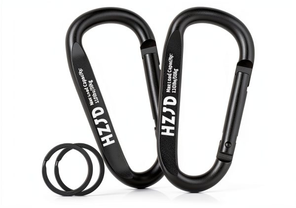 HZJD Black Aluminum Carabiner 110lb D-Shape Keychain 2-Pack Small-0
