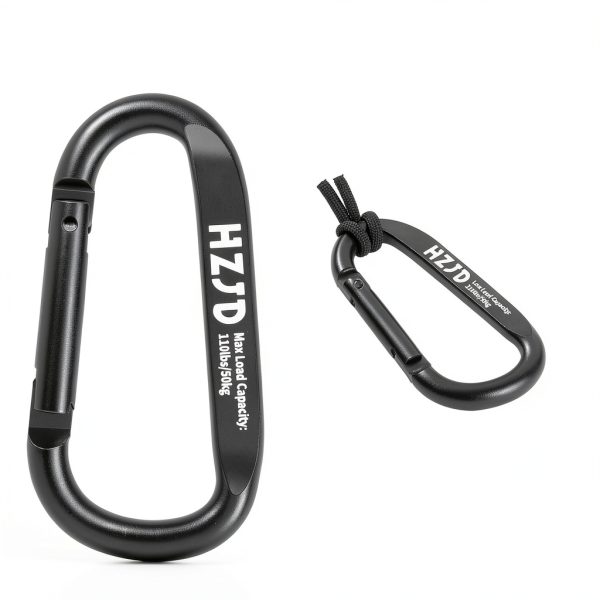 HZJD Black Aluminum Carabiner 110lb D-Shape Keychain 2-Pack Small-1
